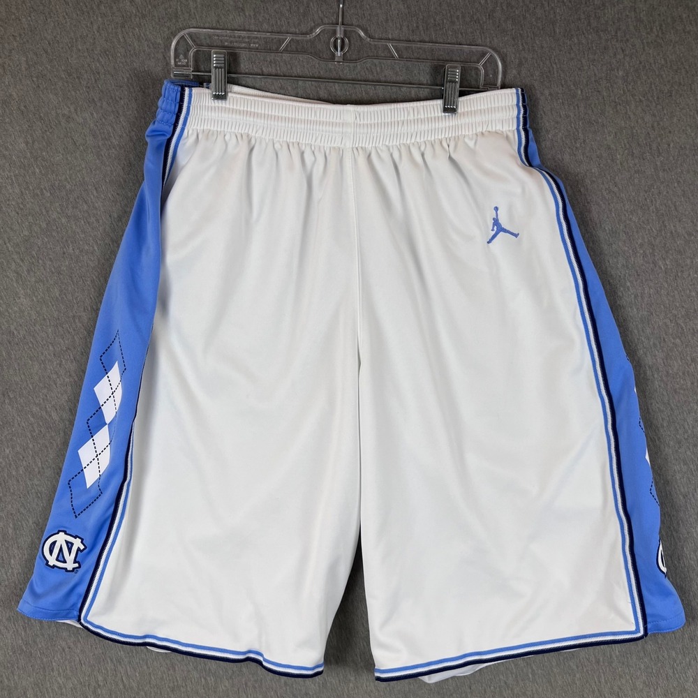 Jordan UNC Tar Heels Basketball Shorts Mens Large White Carolina Blue Argyle
